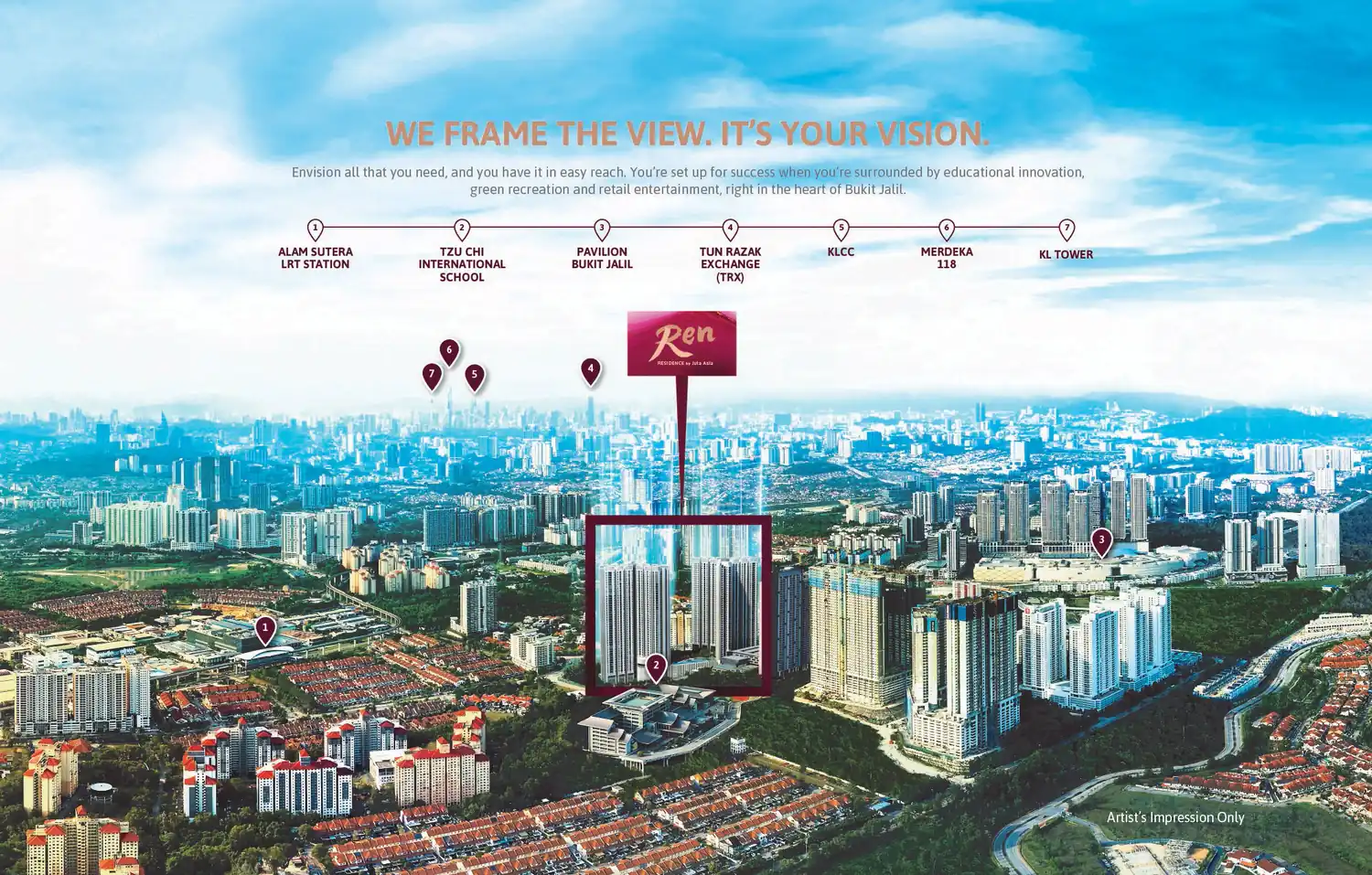Aerial view of REN Residence within Bukit Jalil, near LRT, schools and highways