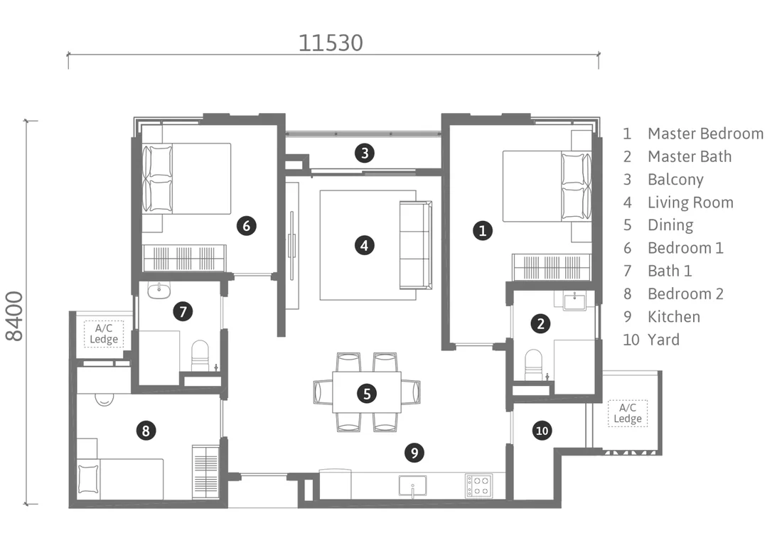REN Residence Type A floor plan, 920 sqft, 3 bedrooms