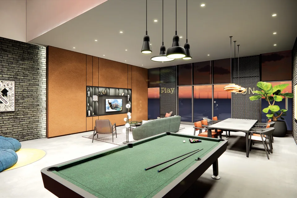 Games room with billiards at REN Residence