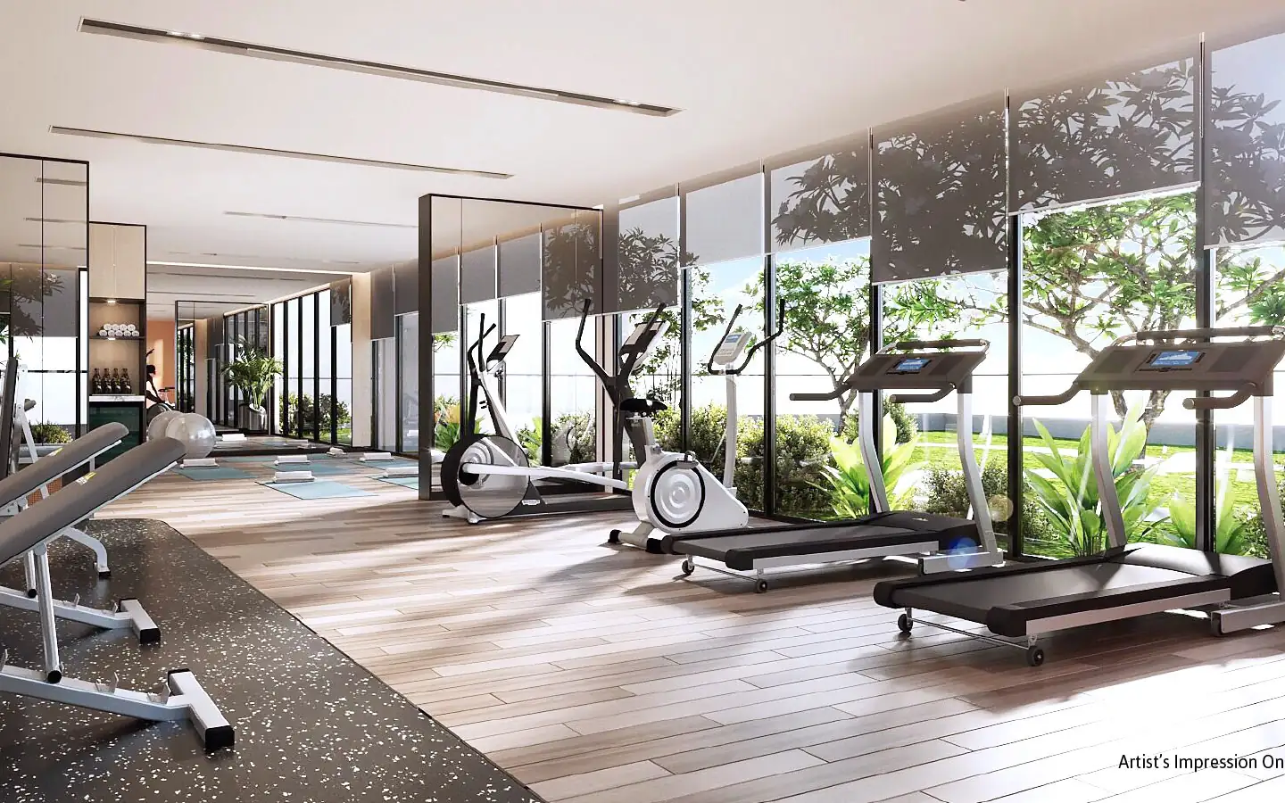 Gym and running-track lounge at REN Residence