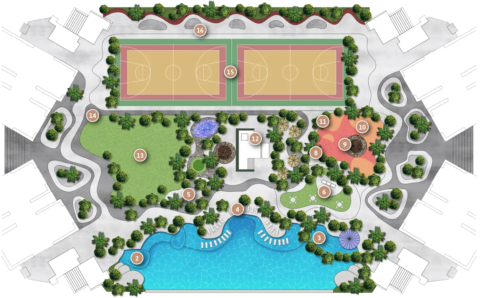 Full sports court layout at REN Residence